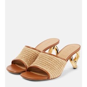 JW Anderson Tan Raffia Chain Link Heel Mules Square Toe Sandals IT 40 US 9/9.5